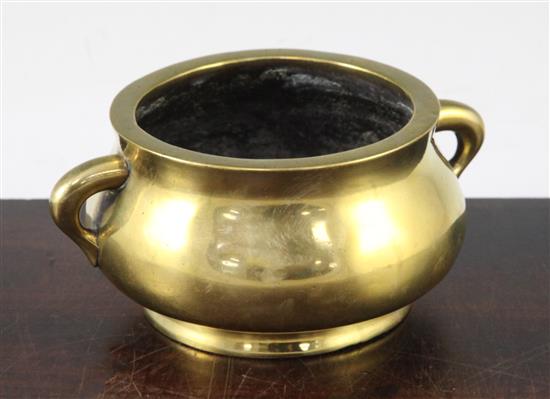 A Chinese bronze gui censer, Xuande six character mark, probably 18th / 19th century, width 15.5cm